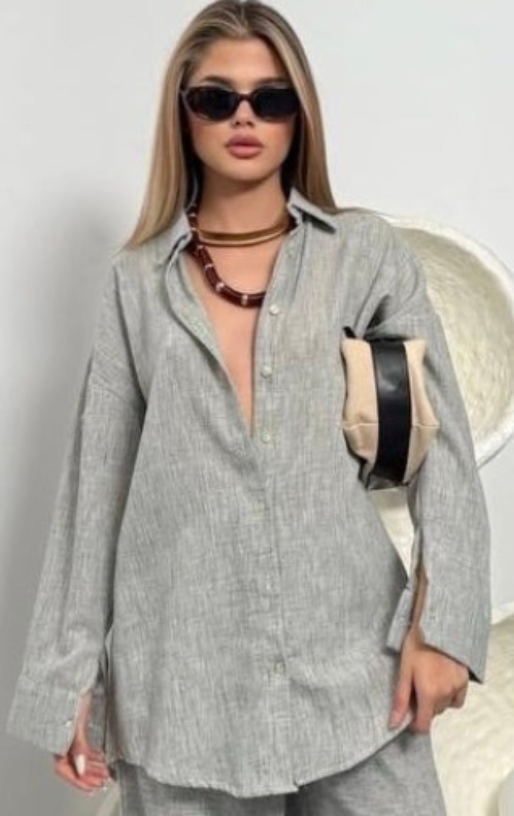 Textured Relaxed Fit Shirt & Wide-Leg Trouser Co-Ord Set 9103