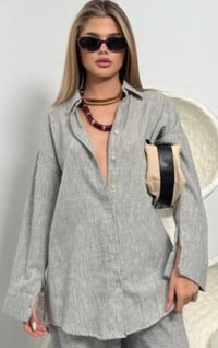 Textured Relaxed Fit Shirt & Wide-Leg Trouser Co-Ord Set 9103