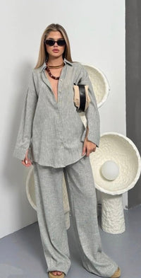 Textured Relaxed Fit Shirt & Wide-Leg Trouser Co-Ord Set 9103