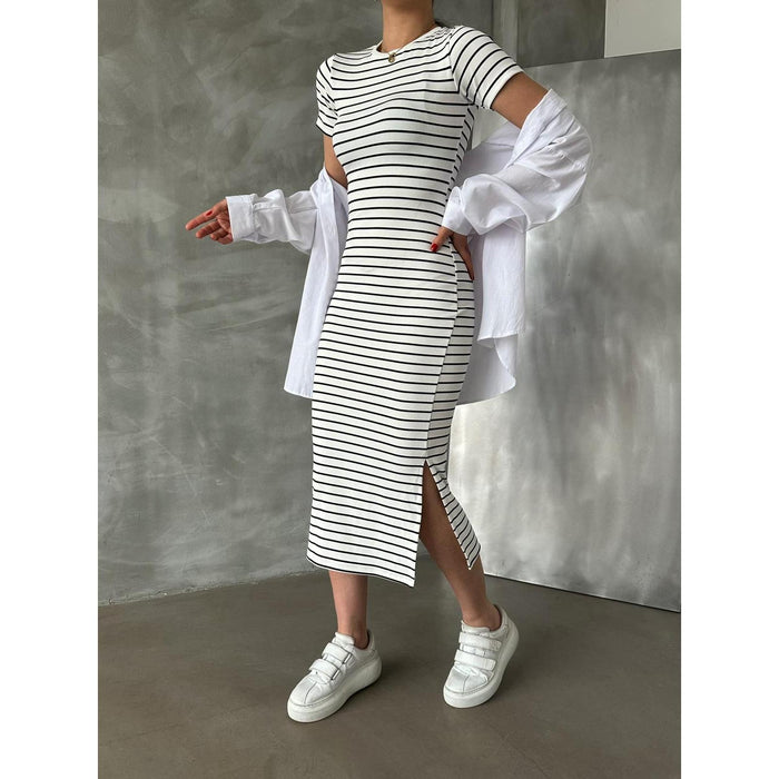 Fat Gorilla Textured Strip Dress- Black & White