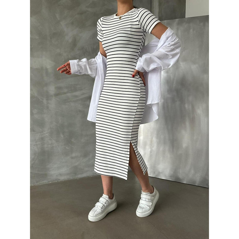 Fat Gorilla Textured Strip Dress- Black & White