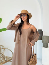 Linen Look Midi Dress & Lightweight Cardigan Co-Ord Set Style 1003