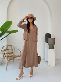 Linen Look Midi Dress & Lightweight Cardigan Co-Ord Set Style 1003