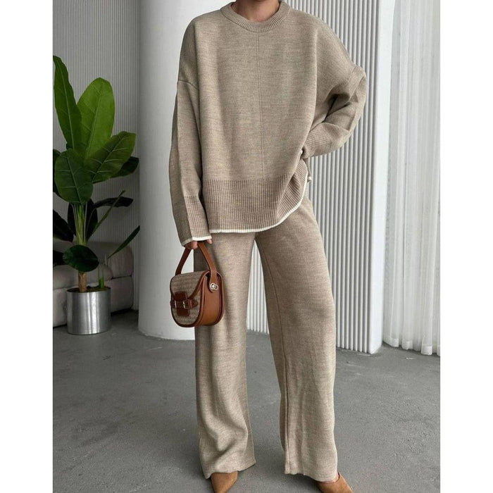 Fat Gorilla Womens knitted 2 pc set top and pants elasticated waist drawstring wool