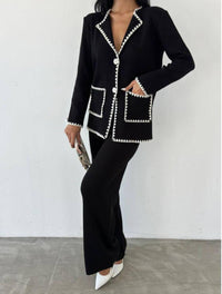 style 4423A ladies knitted 2 piece jacket/pants set 50% wool