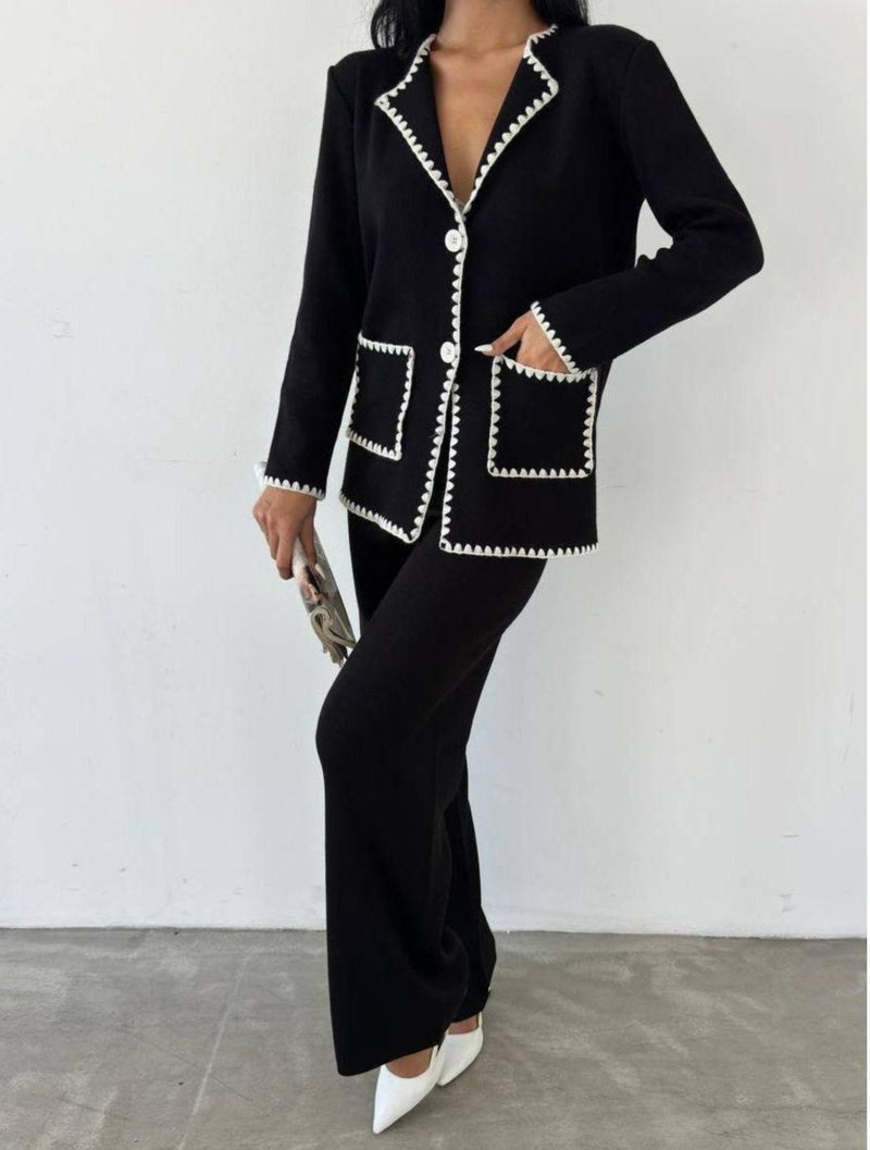 style 4423A ladies knitted 2 piece jacket/pants set 50% wool