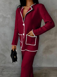 style 4423A ladies knitted 2 piece jacket/pants set 50% wool