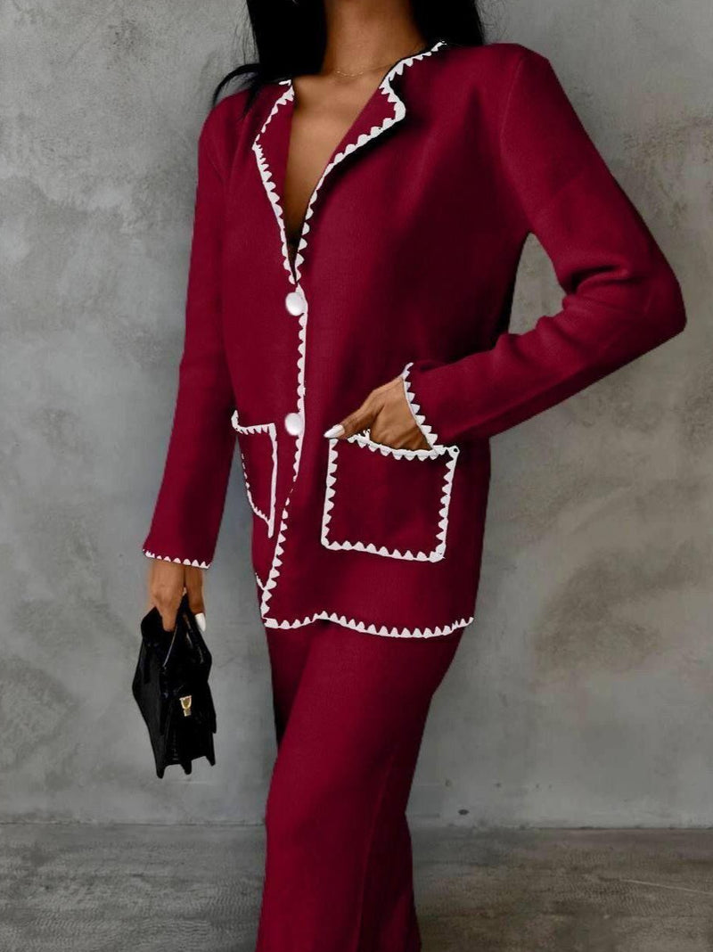 style 4423A ladies knitted 2 piece jacket/pants set 50% wool