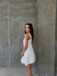 Women baby doll strappy dress fully lined pleats front and back zip at backdress 4435
