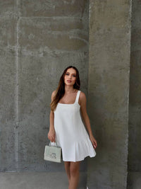 Women baby doll strappy dress fully lined pleats front and back zip at backdress 4435