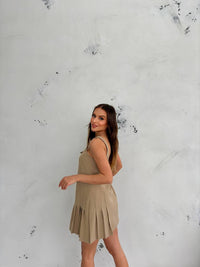 Women baby doll strappy dress fully lined pleats front and back zip at backdress 4435