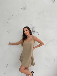 Women baby doll strappy dress fully lined pleats front and back zip at backdress 4435
