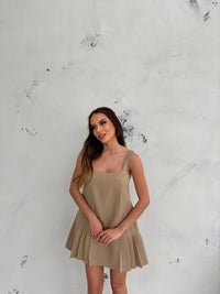 Women baby doll strappy dress fully lined pleats front and back zip at backdress 4435
