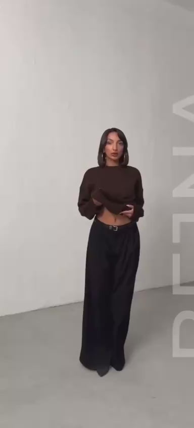 Oversized Ribbed Knit Crewneck Sweater- Soft Cozy Pullover style 4442