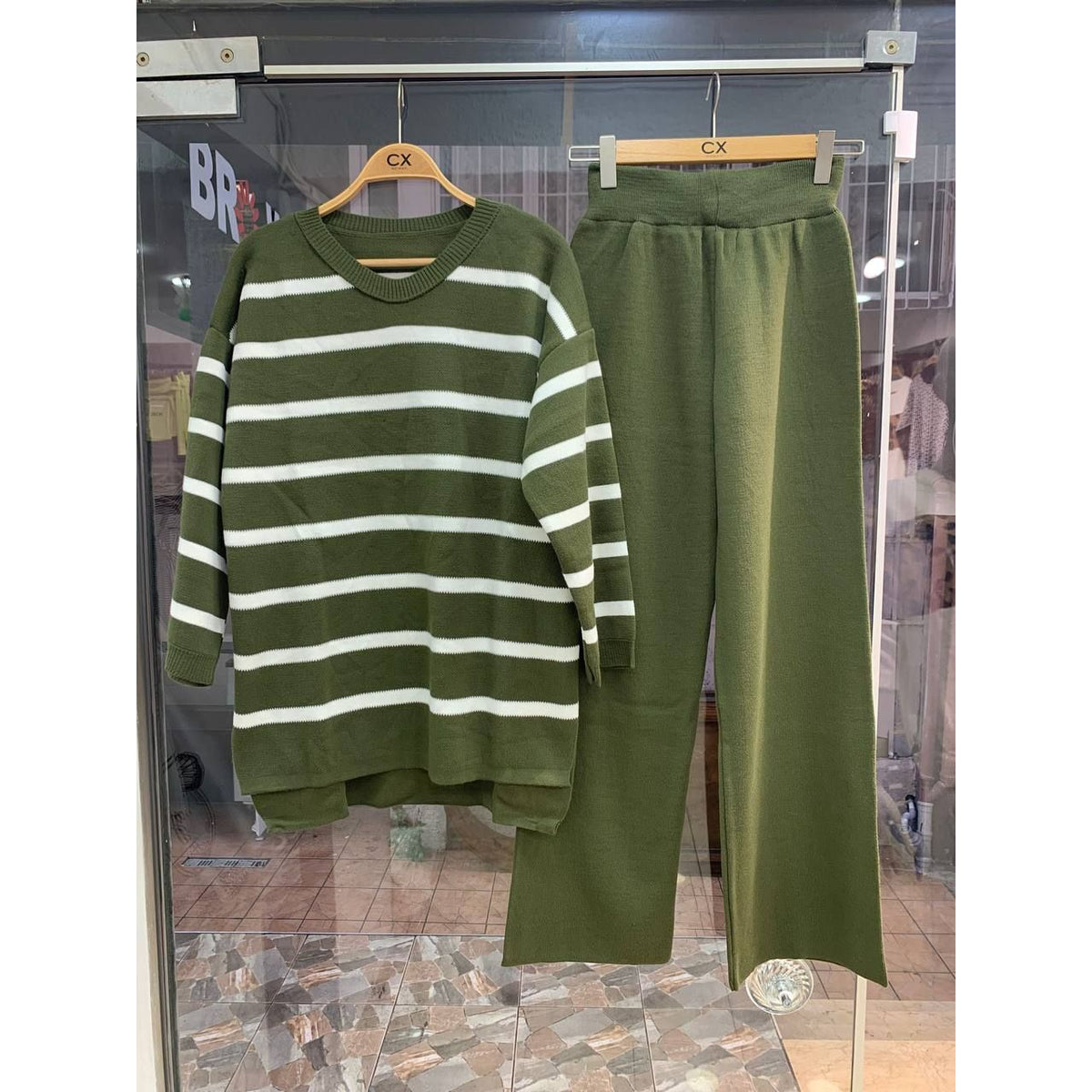 Striped Knit C0-Ord Set - Soft Premium 2-Piece Outfit colour green