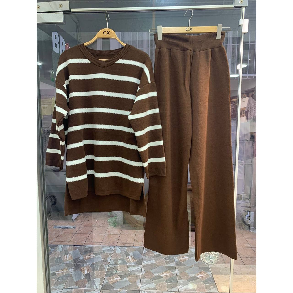 Striped Knit C0-Ord Set - Soft Premium 2-Piece Outfit colour rich brown