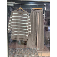 Striped Knit C0-Ord Set - Soft Premium 2-Piece Outfit colour beige